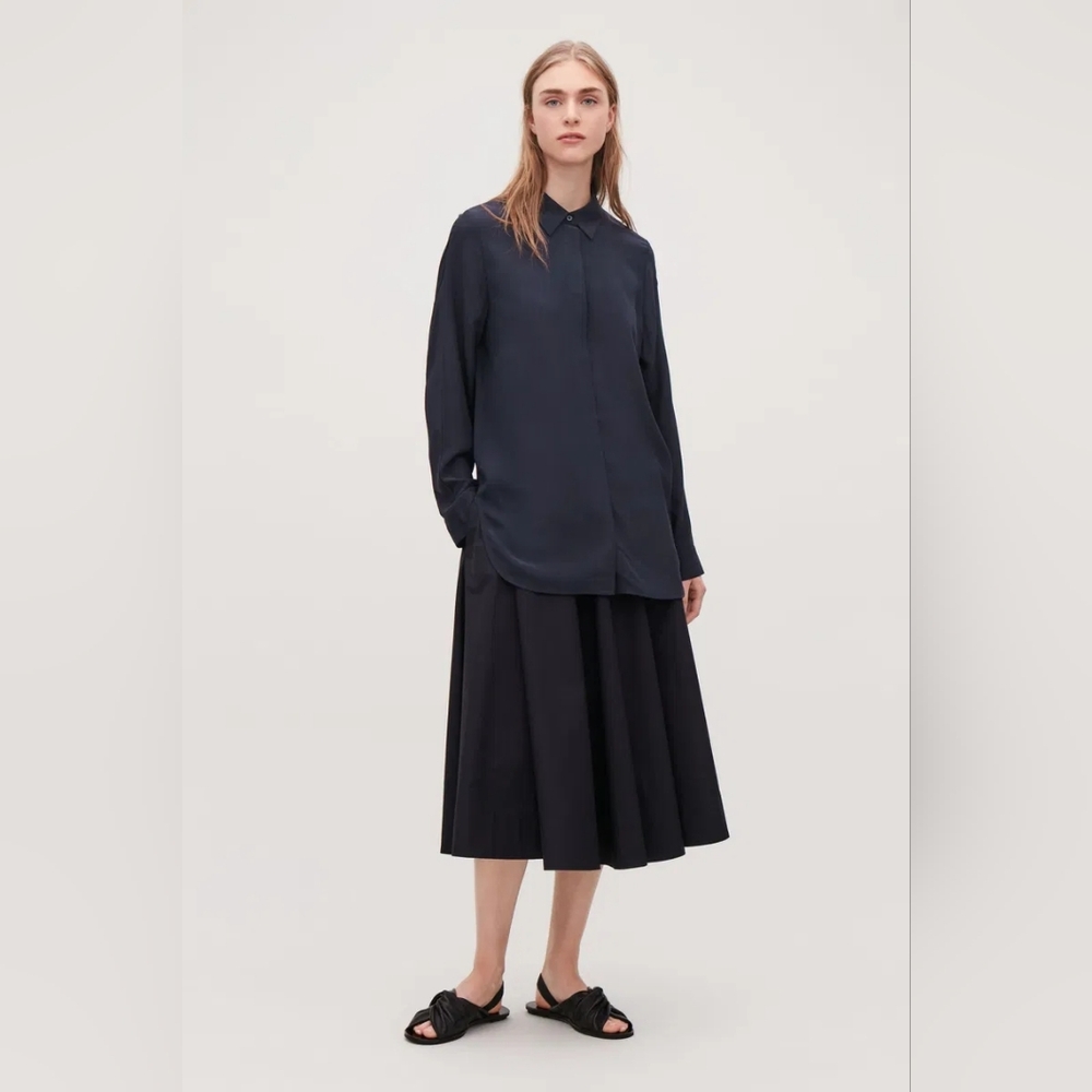 COS Long Cocoon Silk Shirt Size 10